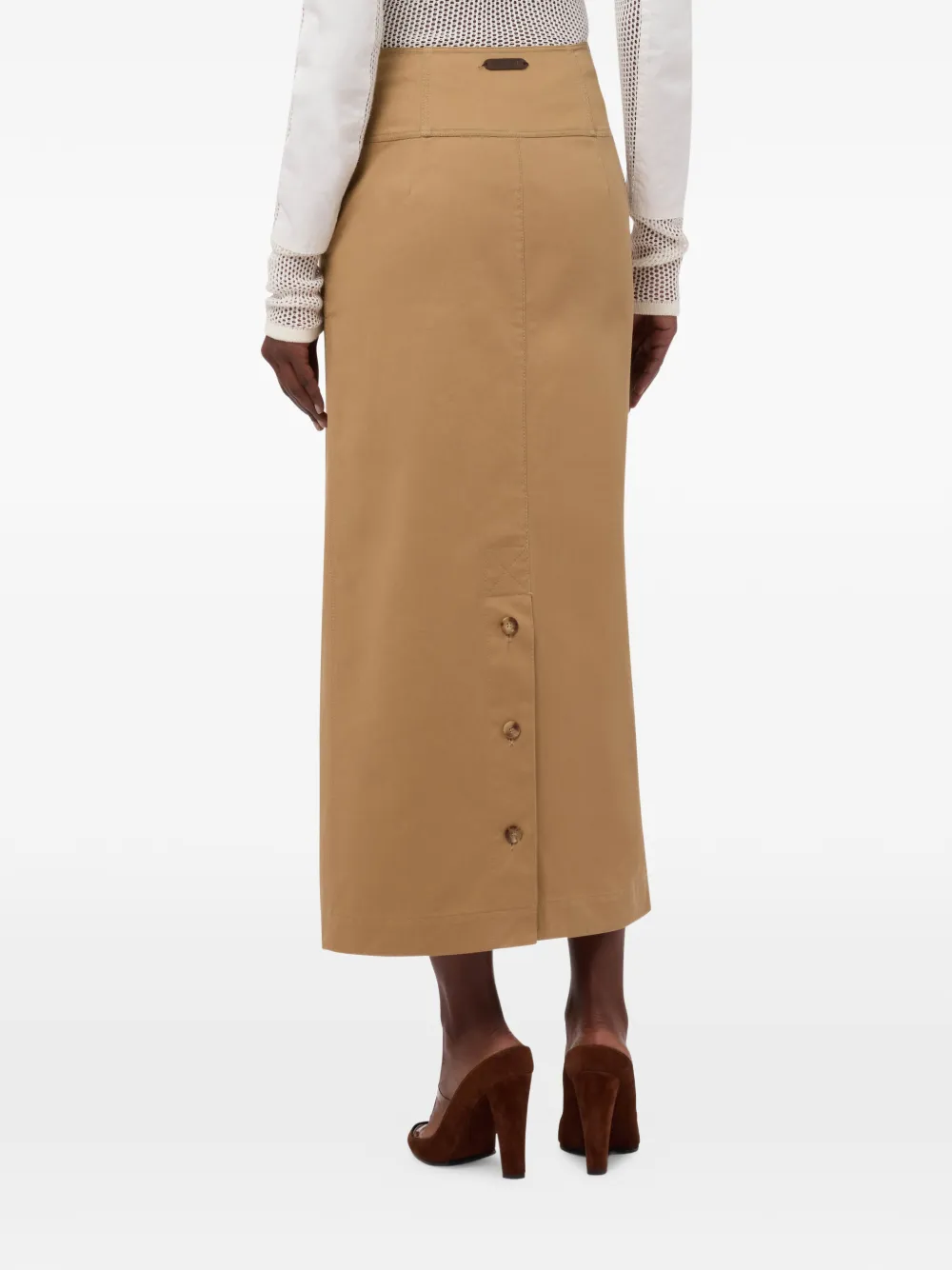 Moschino Katoenen gabaradine midi-rok met split en veters Beige
