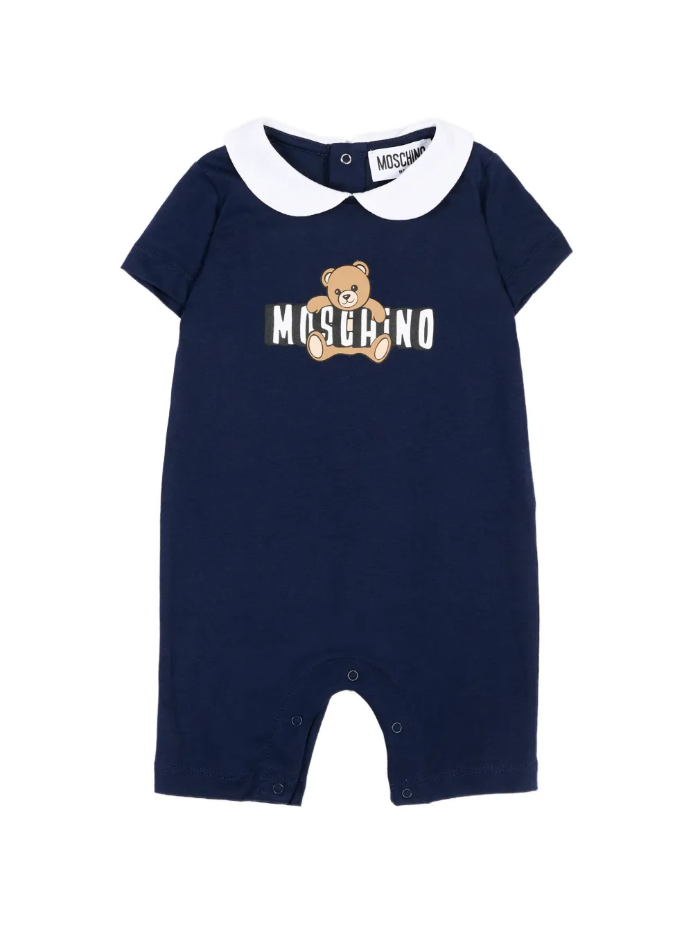 Moschino Kids collared teddy-print romper - Blu