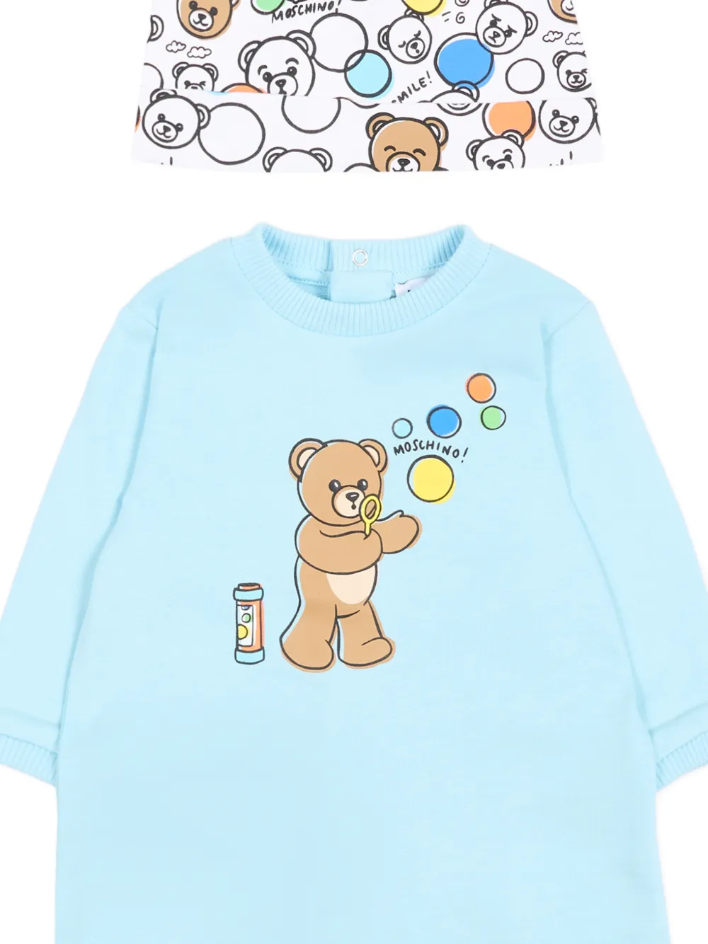 Moschino Kids Romper muts en slabbetje Blauw