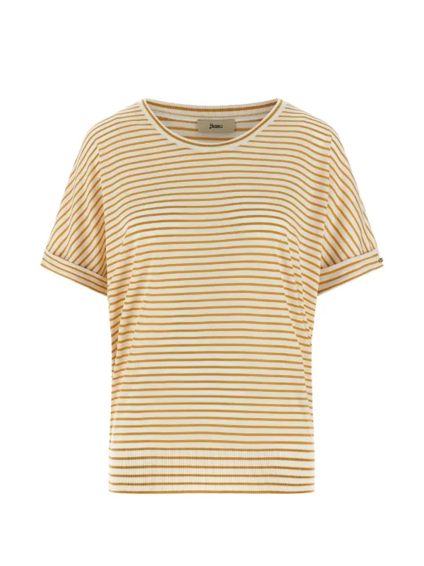Herno Striped Cuffed-sleeves T-shirt in Neutrals