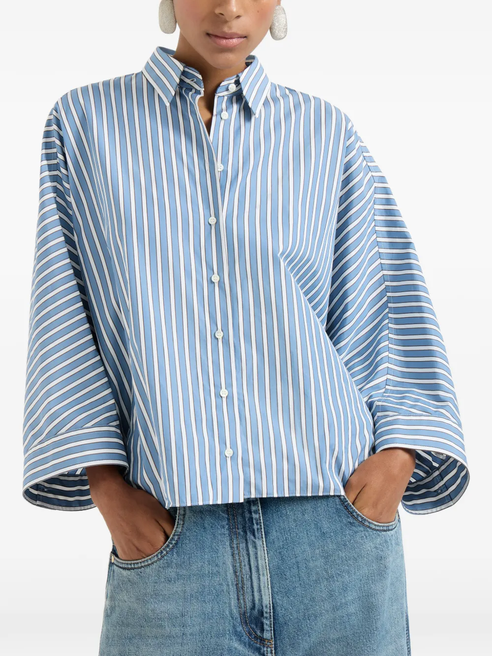  Brunello Cucinelli Stripe Poplin Shirt - Blue 