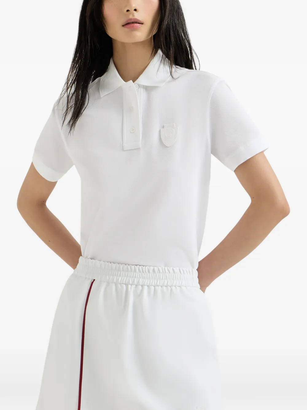 Brunello Cucinelli Piqué poloshirt van stretch-katoen met logo Wit