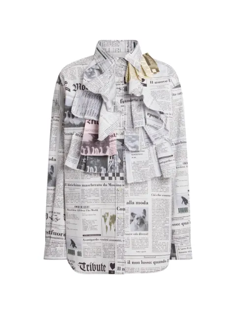 Moschino newspaper-print ruffled shirt