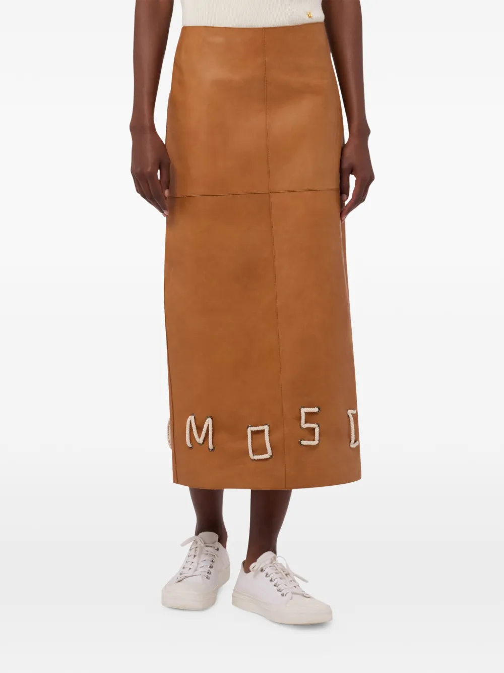 Moschino Leren rok met verfraaiing Bruin