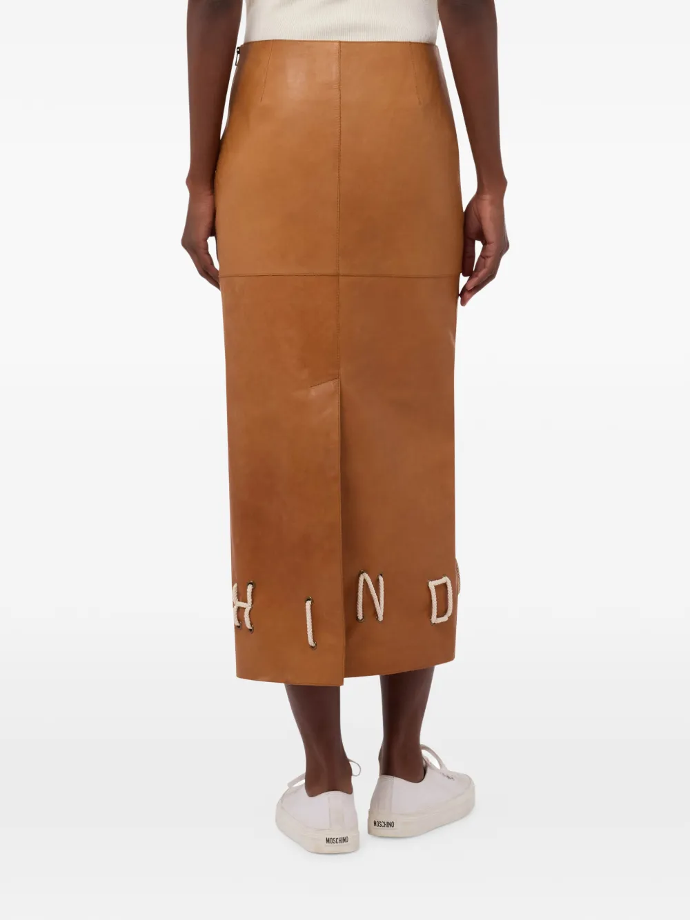 Moschino Leren rok met verfraaiing Bruin
