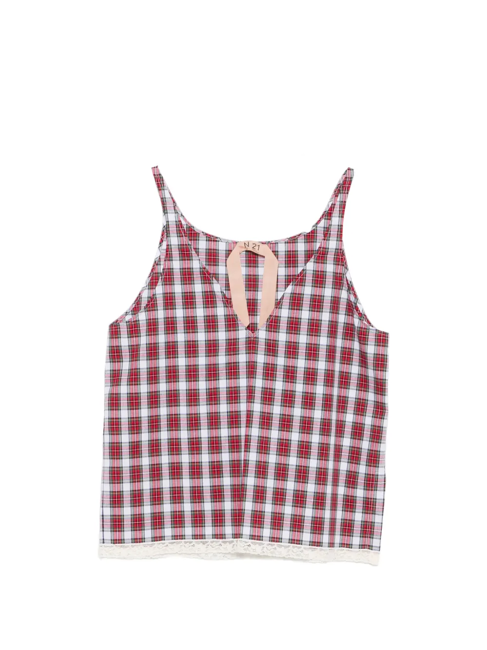 Nº21 check-pattern lace-trim blouse - Rosso