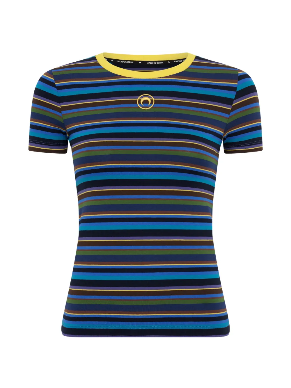 Marine Serre Deadstock Moon-logo Striped Cotton T-shirt In Blue