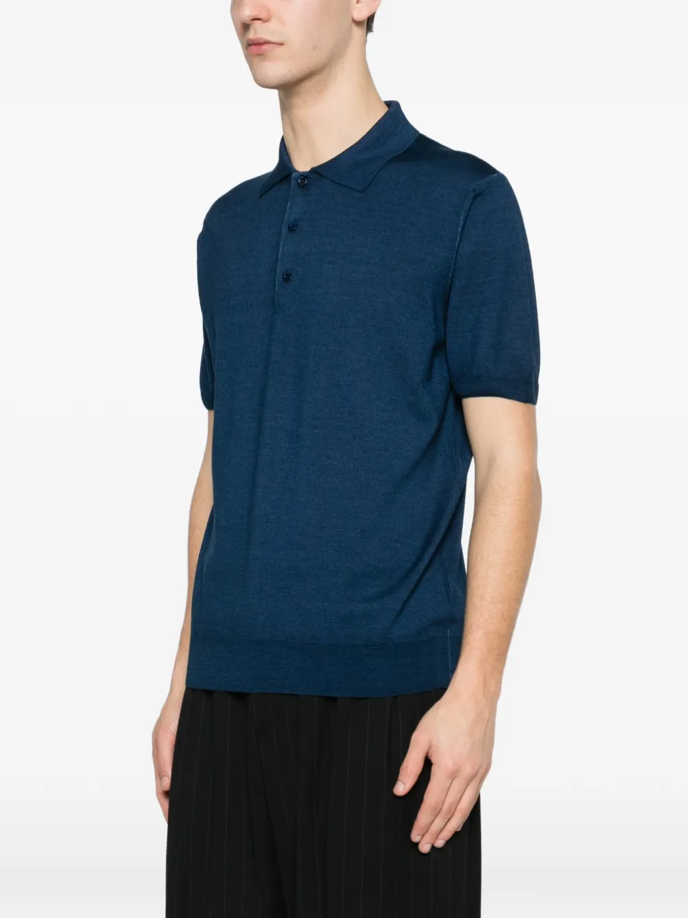 Canali Poloshirt met korte mouwen en knoop Blauw