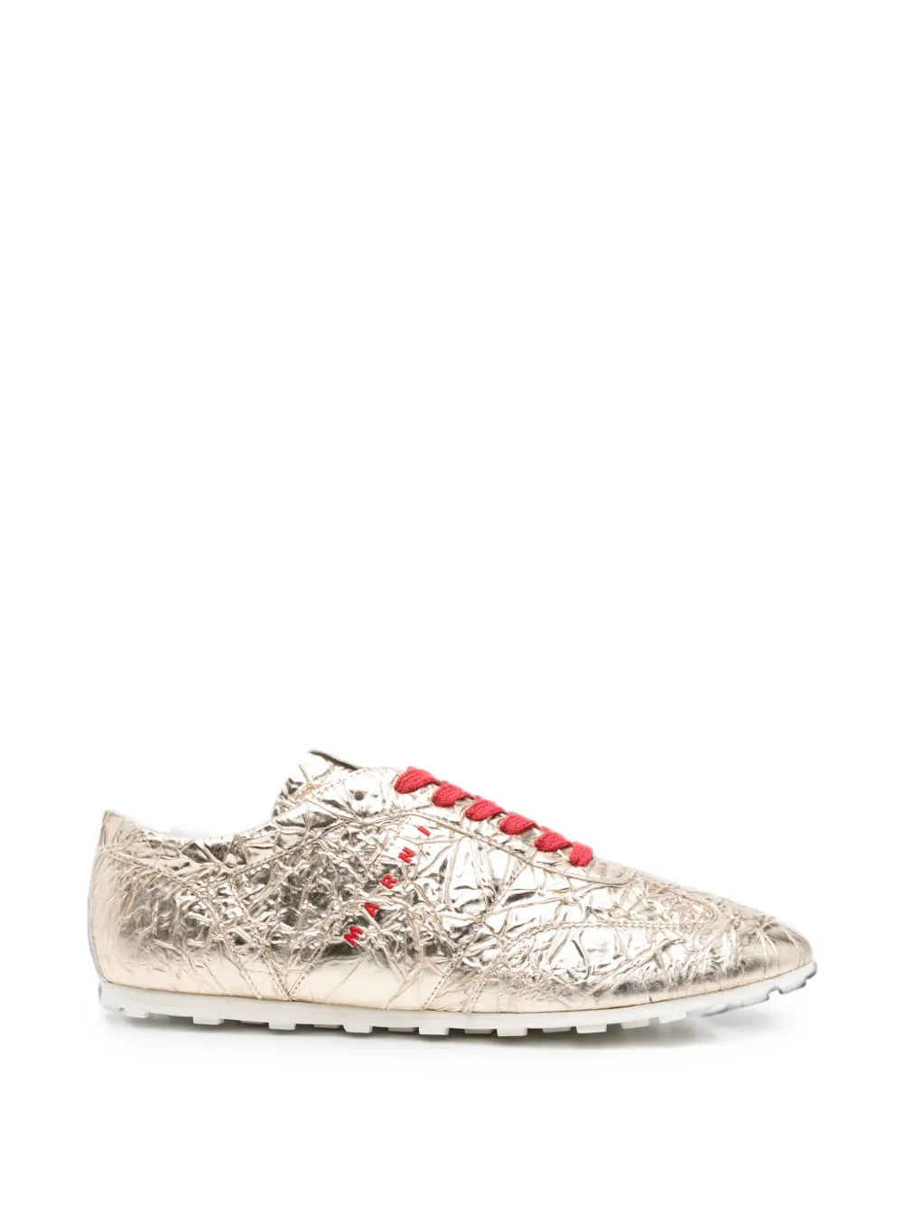 Marni crinkled-finish logo-print sneakers - Gold