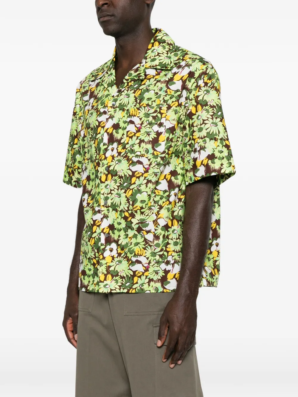Marni floral-print chest-pocket shirt Groen