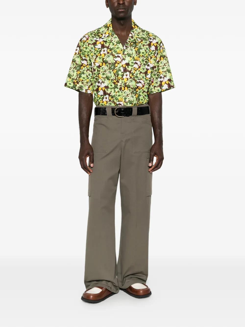 Marni floral-print chest-pocket shirt Groen