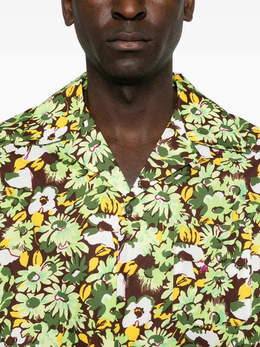 Marni floral-print chest-pocket shirt Groen