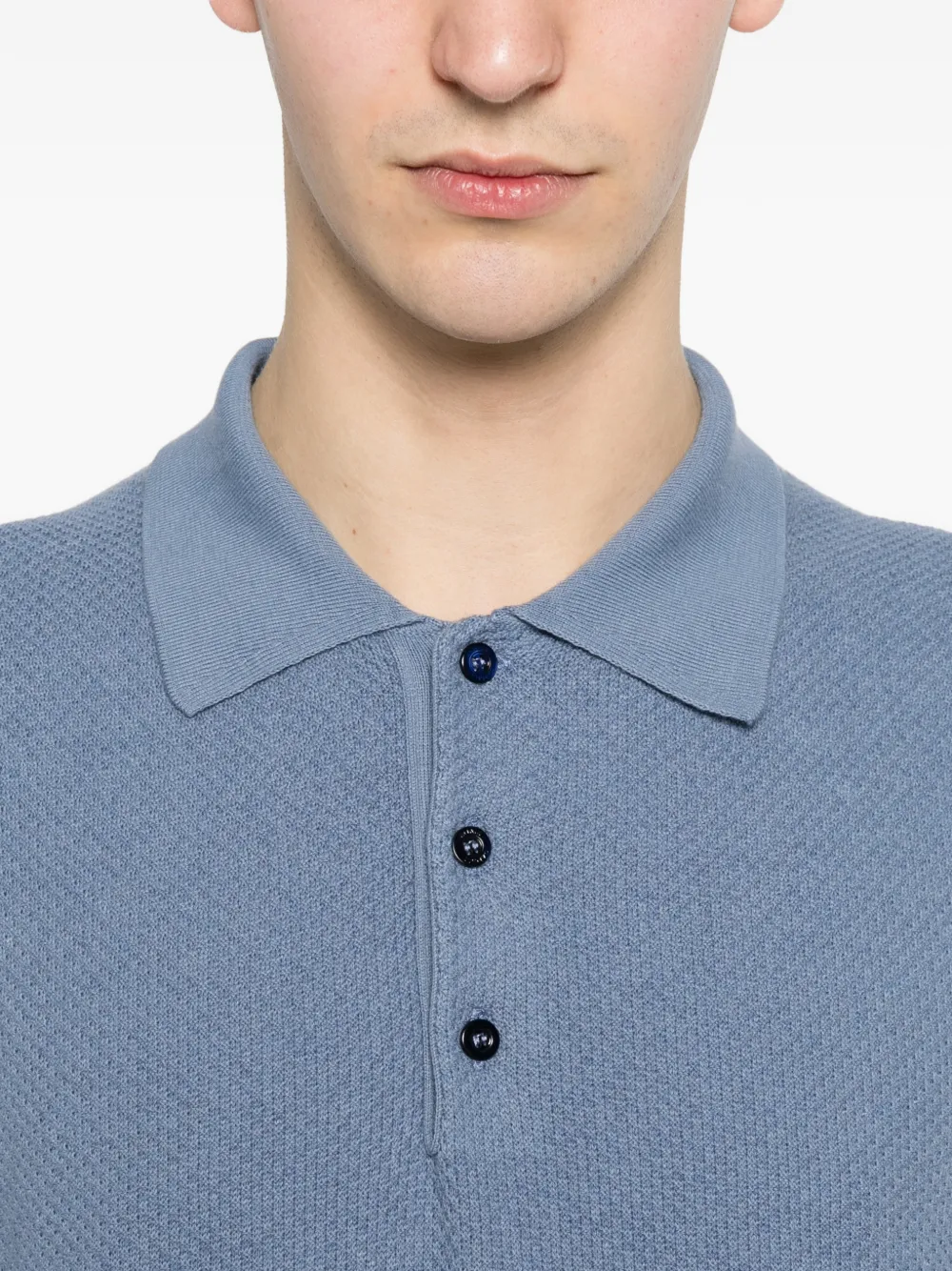 Canali Poloshirt met textuur en knopen Blauw