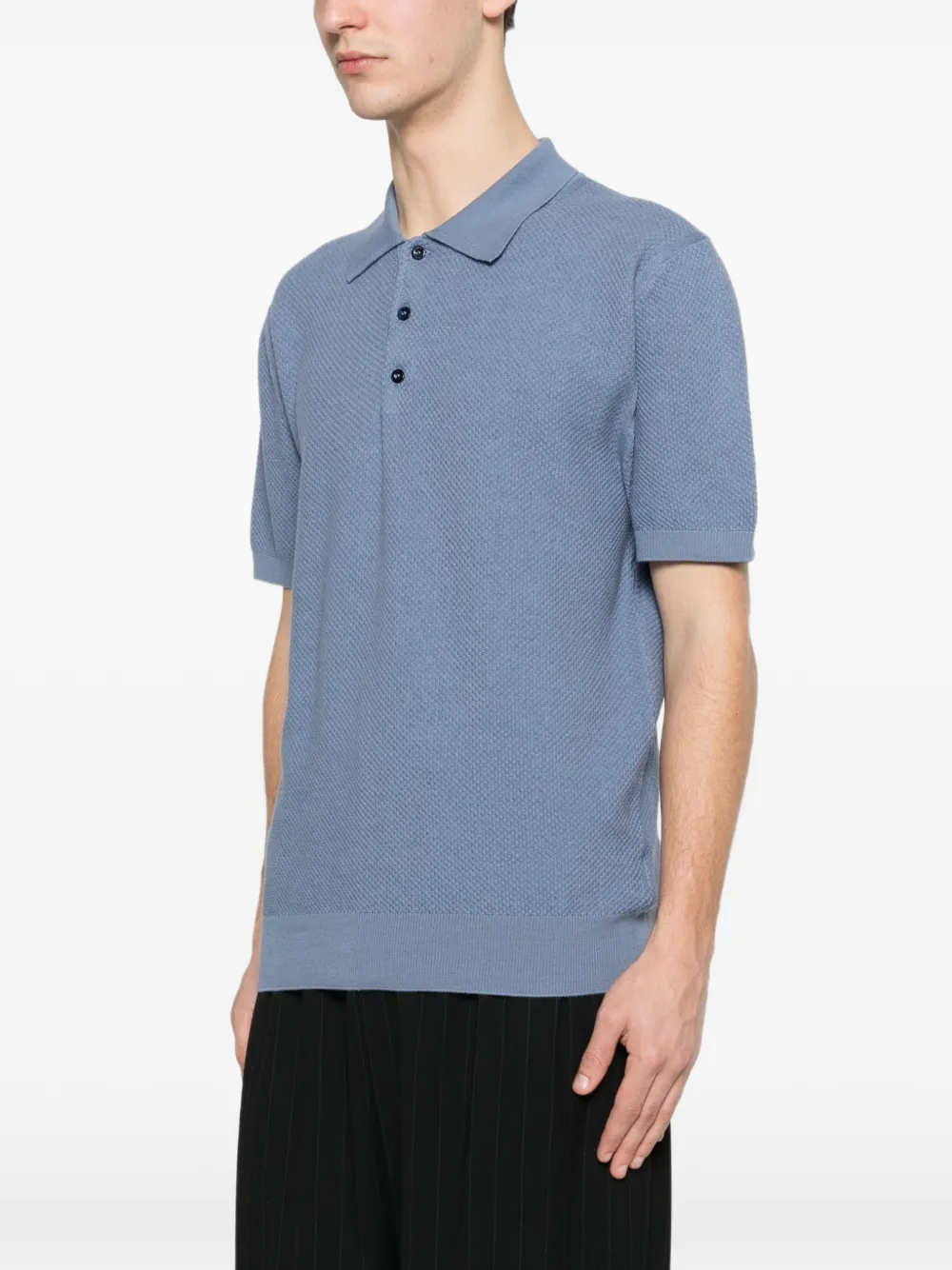 Canali Poloshirt met textuur en knopen Blauw