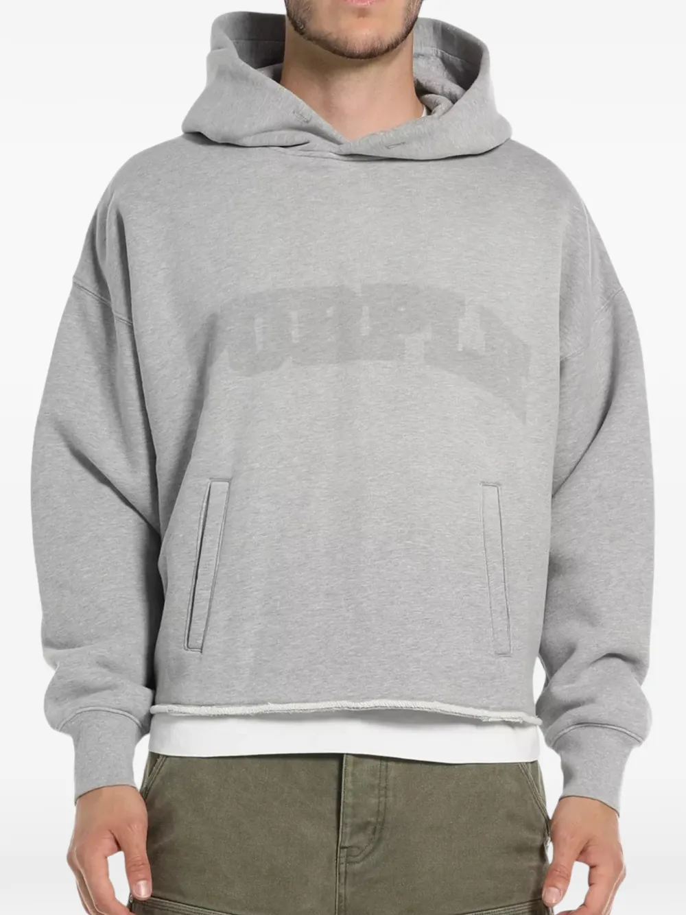 Purple Brand Shadow logo-print raw-cut hoodie - Grigio