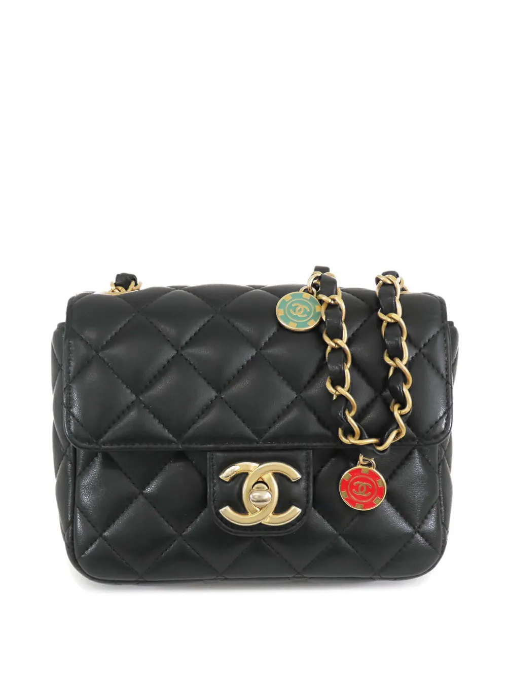 CHANEL Pre-Owned 2021-2026 Mini Square Classic Lambskin Casino Royale Charms Single Flap crossbody bag - Nero