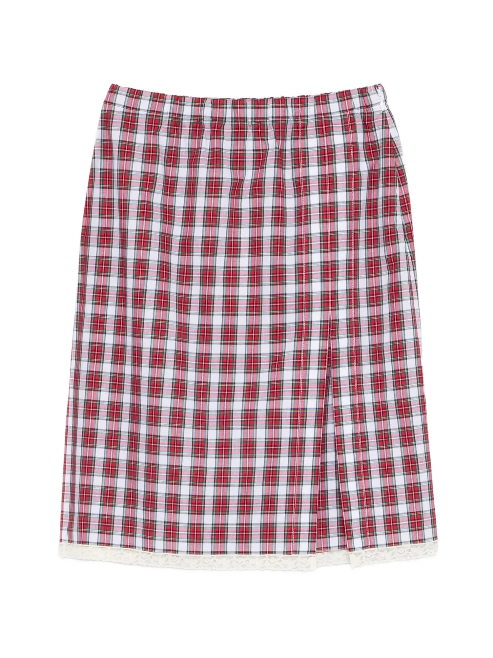 Nº21 check-pattern lace-trim midi skirt - Rosso
