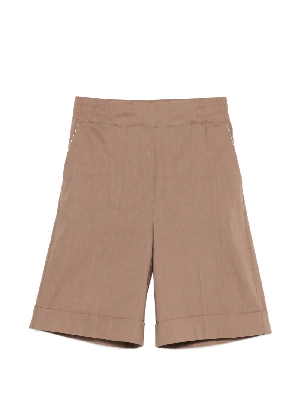 D.Exterior elasticated-waistband knee-length shorts – Brown
