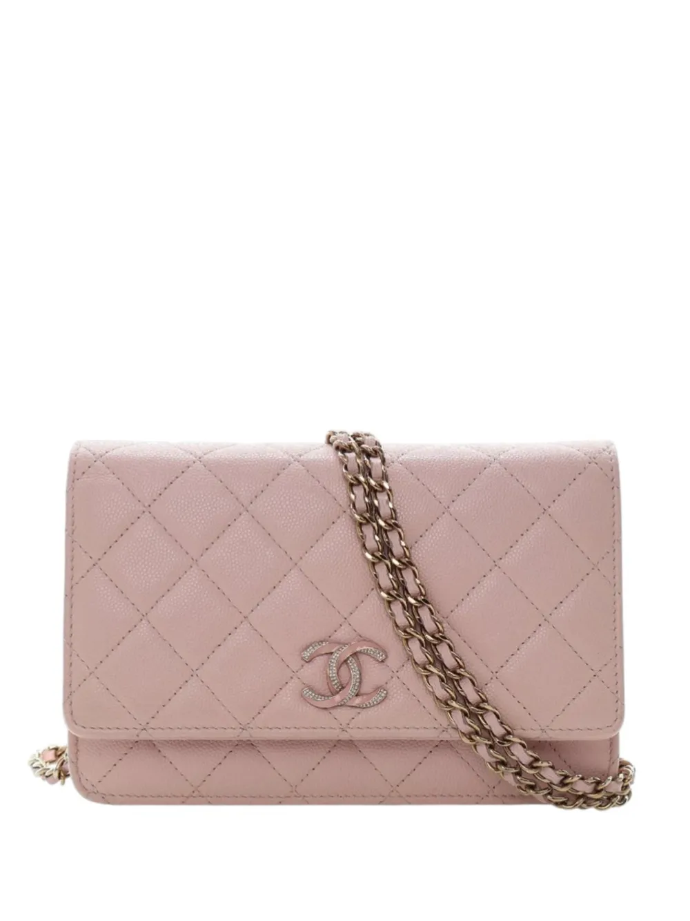 CHANEL Pre-Owned 2021-2026 Quilted Caviar Crystal Enamel CC Wallet On Chain crossbody bag - Rosa