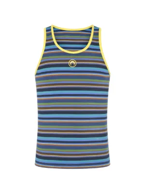 Marine Serre Deadstock moon-logo Striped Cotton Tank Top | Blue