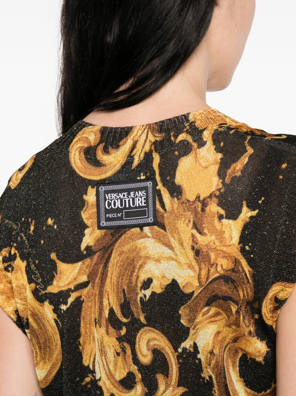 Versace Jeans Couture Top met V-hals en barokprint Goud