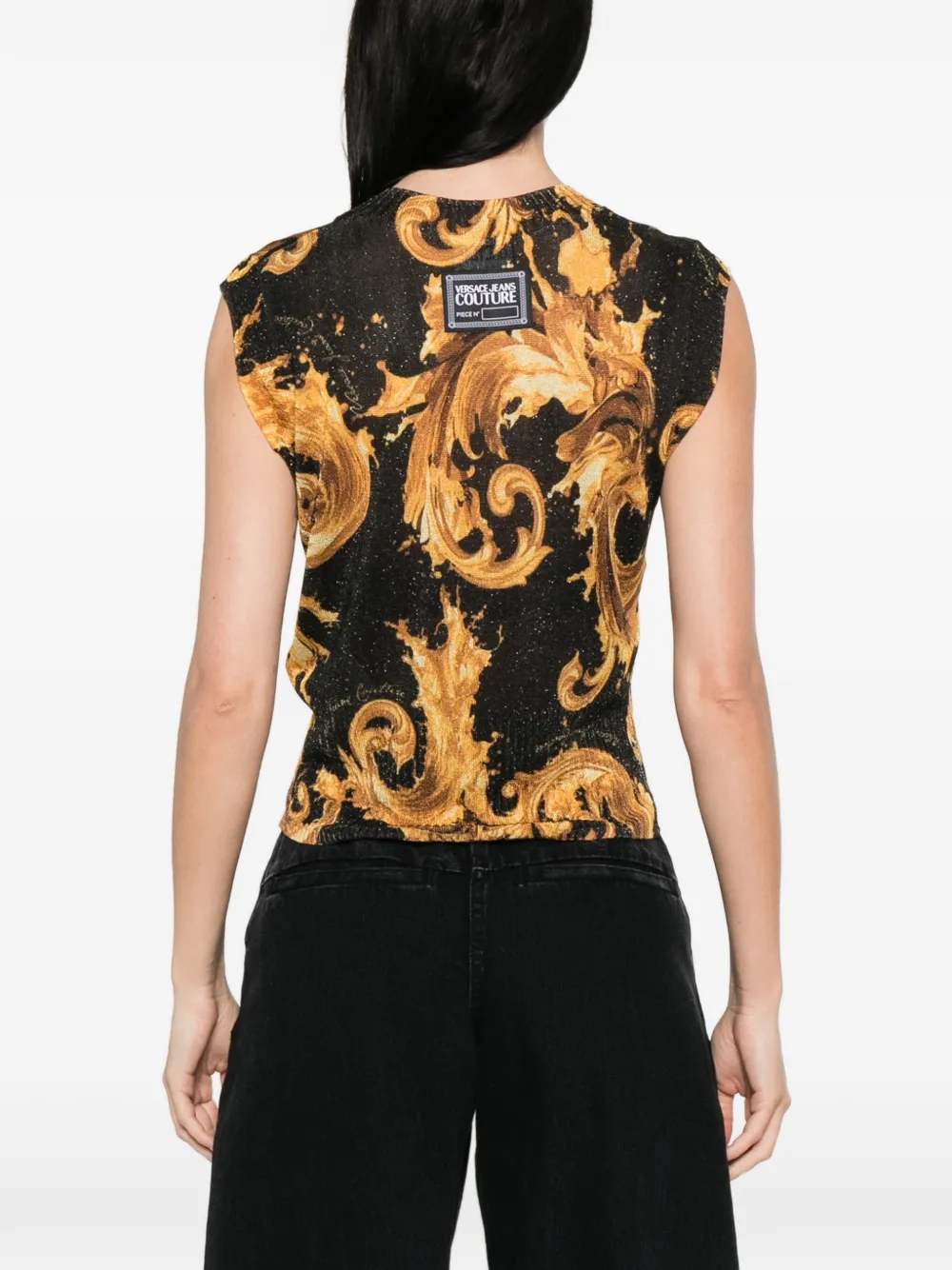 Versace Jeans Couture Top met V-hals en barokprint Goud