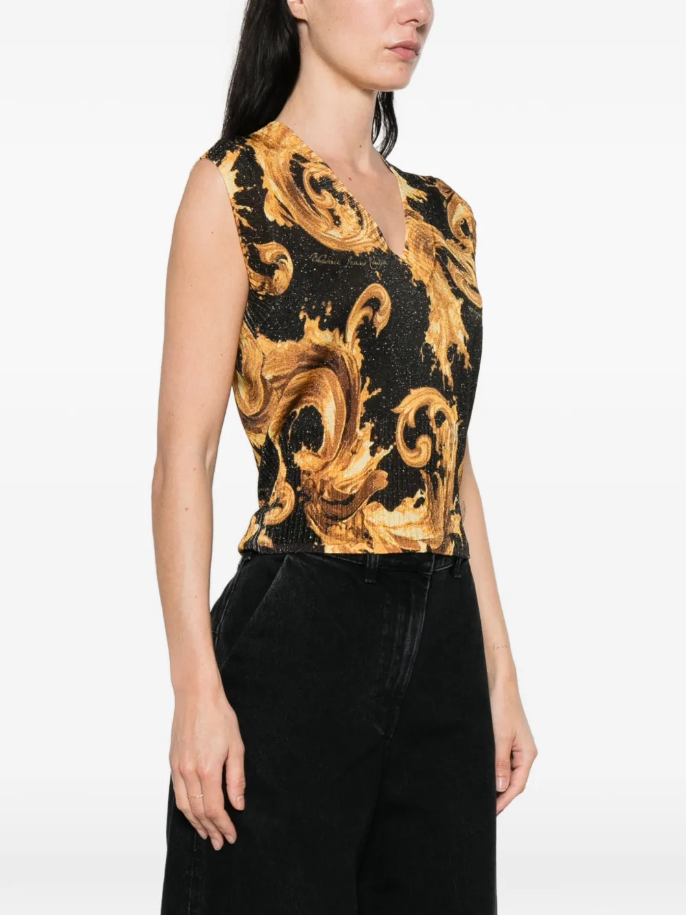Versace Jeans Couture Top met V-hals en barokprint Goud