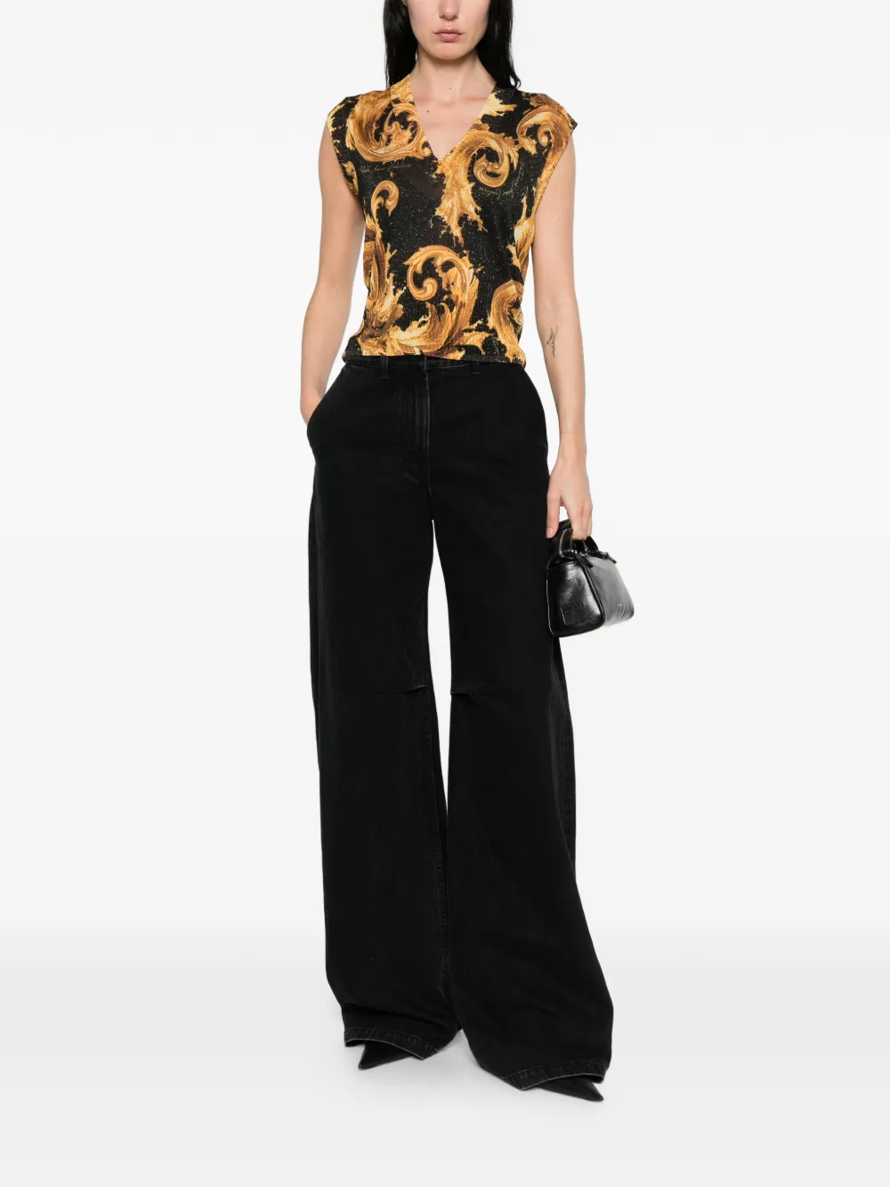 Versace Jeans Couture Top met V-hals en barokprint Goud
