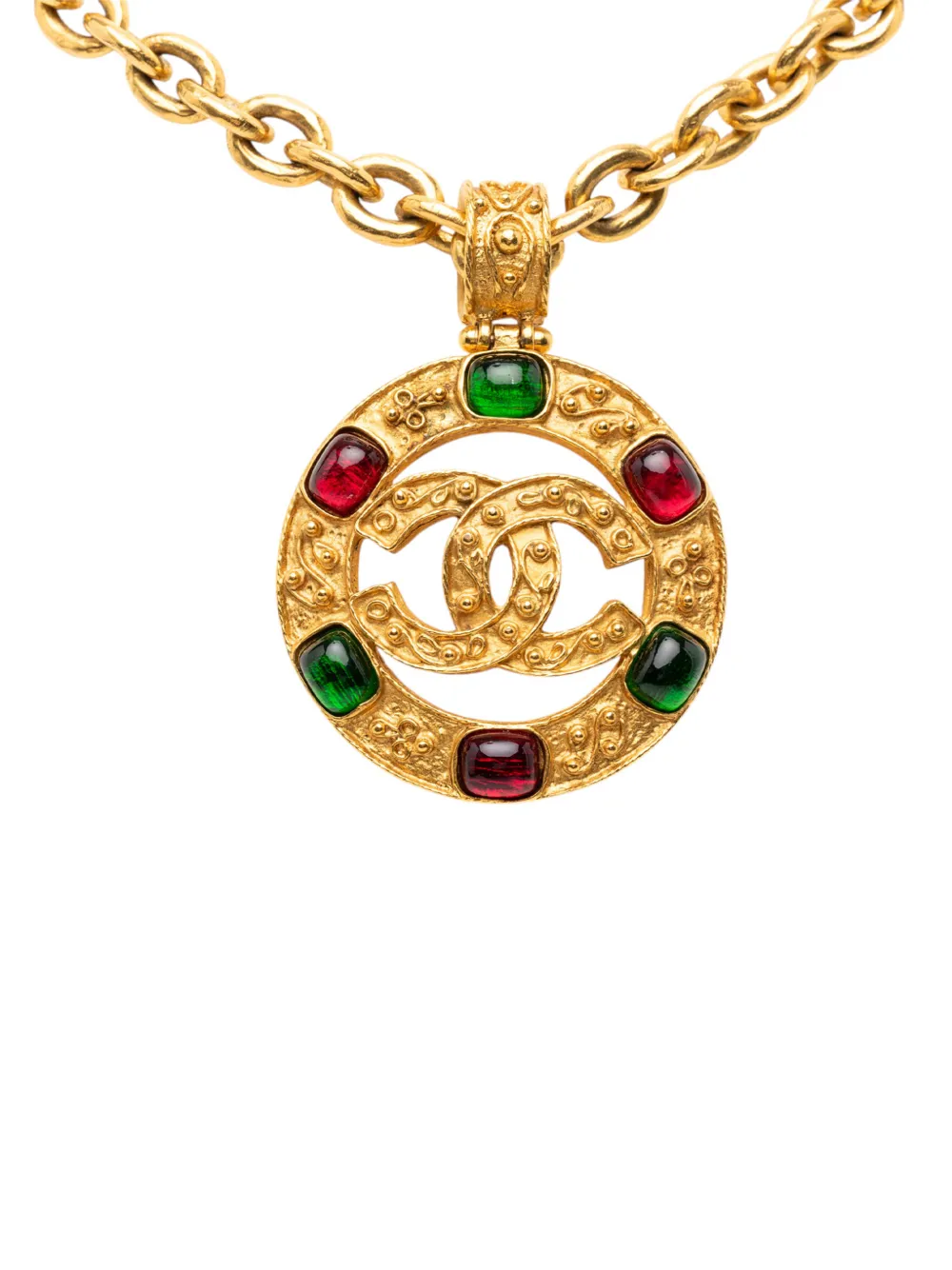 CHANEL Pre-Owned 1990-2025 Gold Plated Gripoix CC Round Pendant Necklace costume necklace - Oro