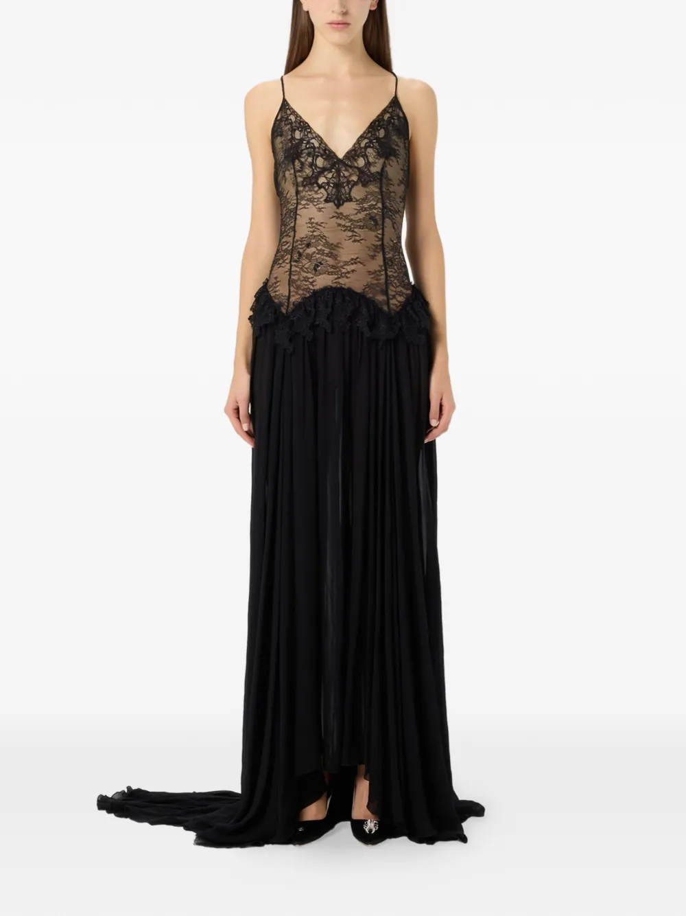 Blumarine Maxi-jurk met kanten detail Zwart