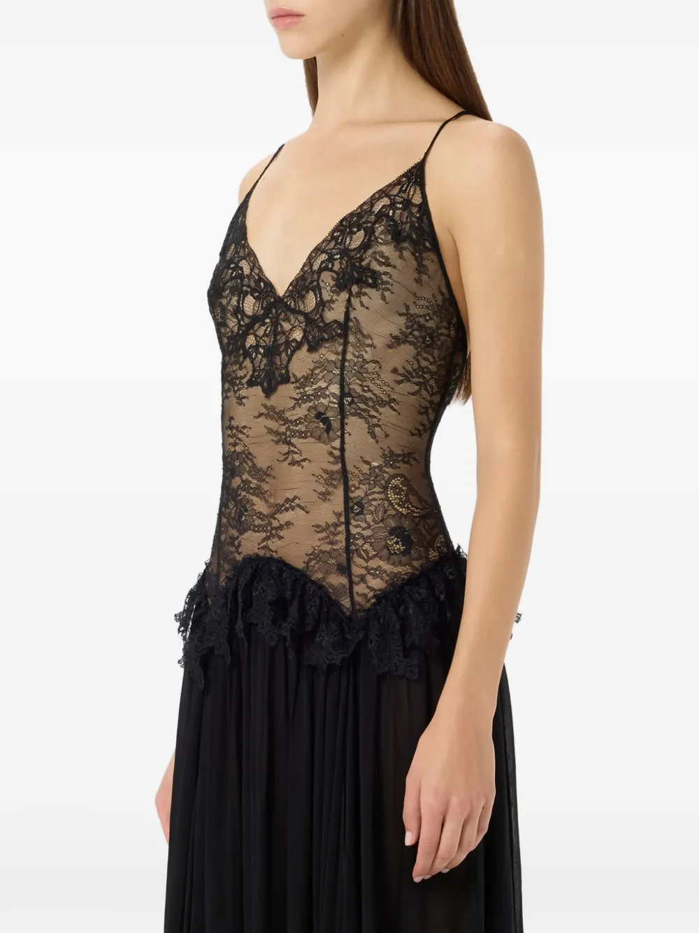 Blumarine Maxi-jurk met kanten detail Zwart