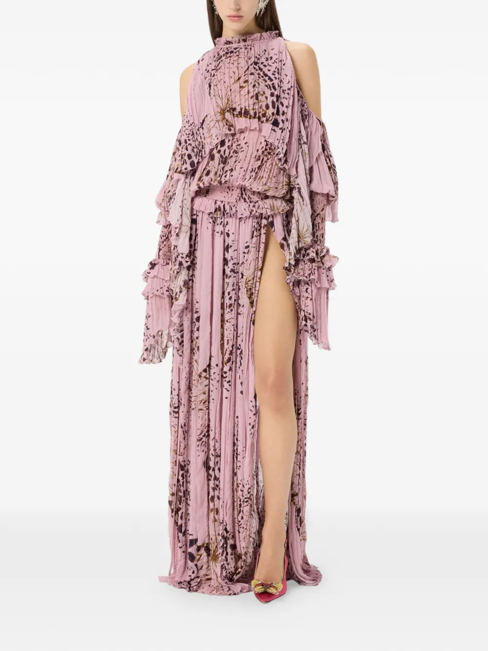 Blumarine Maxi-jurk met vlinderprint en ruches Roze