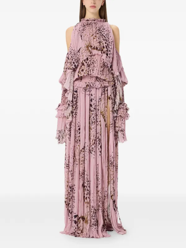 Blumarine butterfly-print Ruffled ,axi Dress | Pink | FARFETCH
