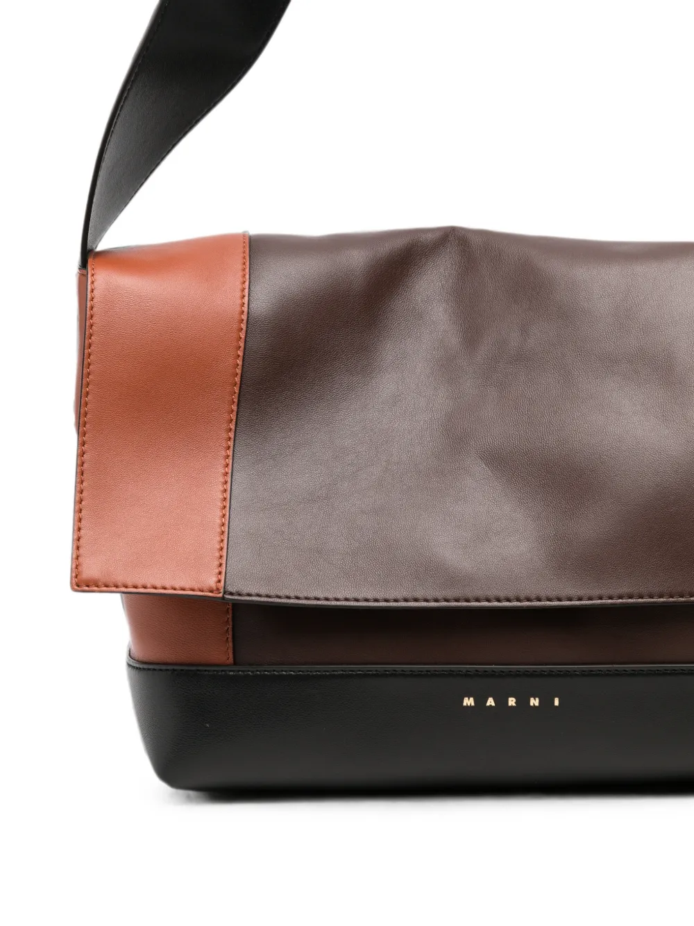 Marni Leren schoudertas met colourblocking Bruin