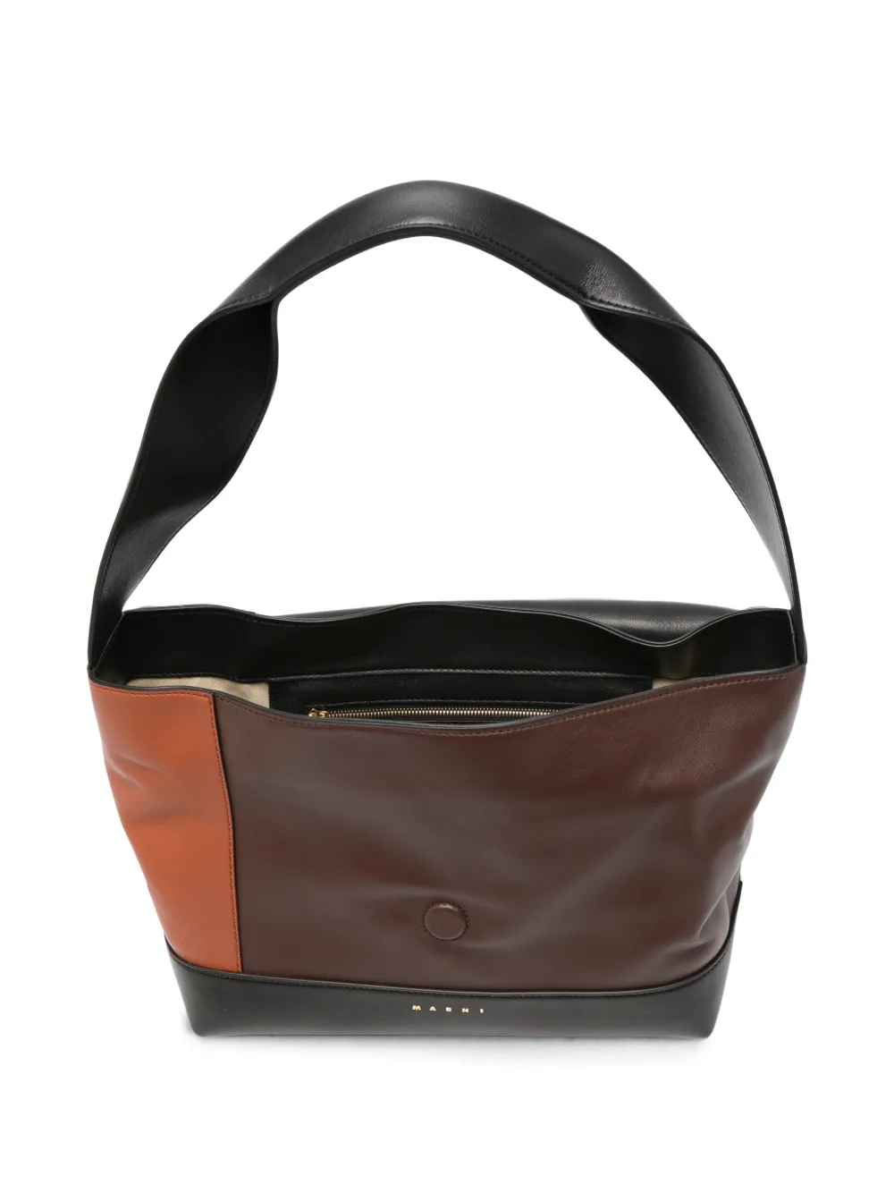 Marni Leren schoudertas met colourblocking Bruin