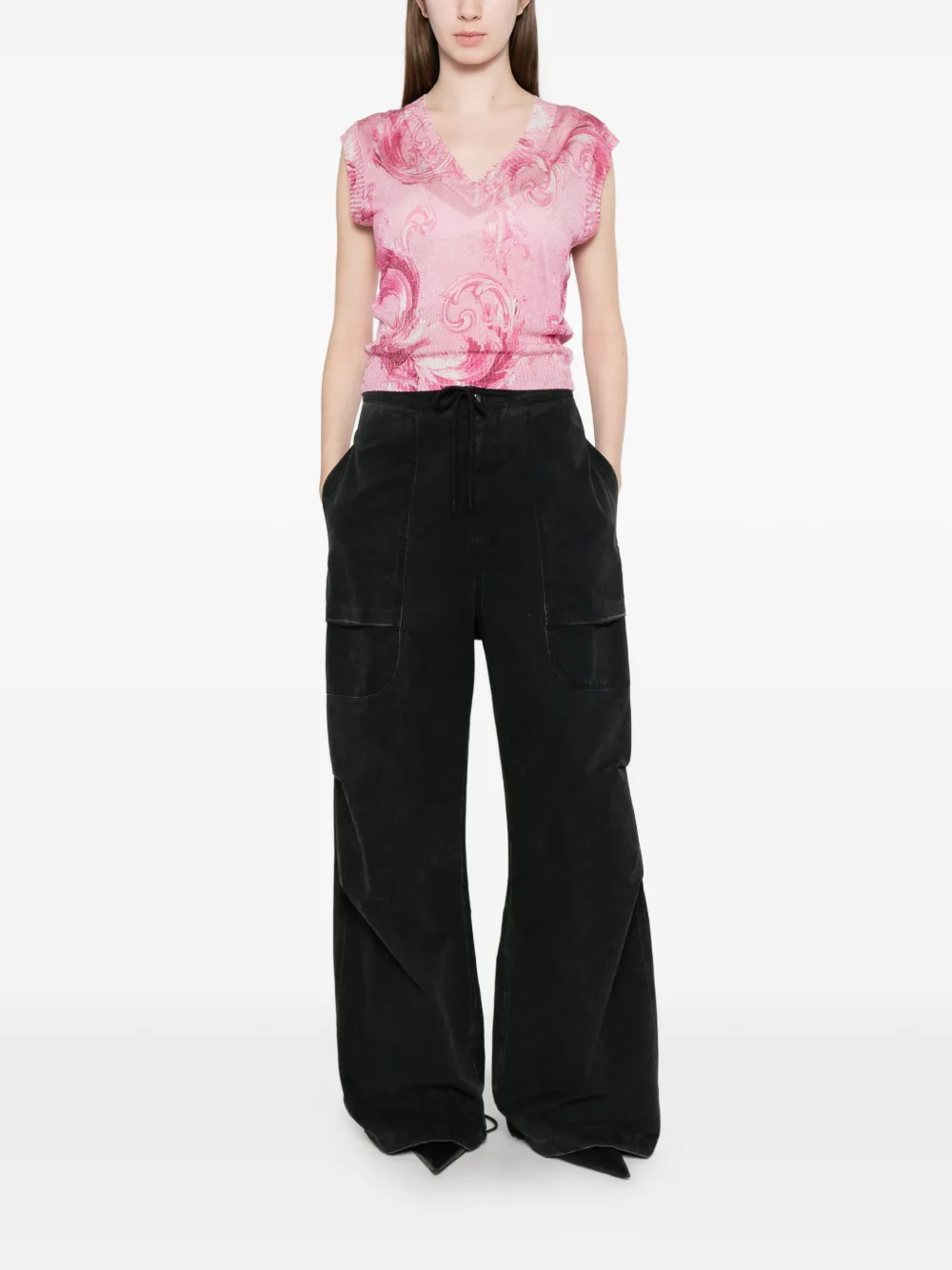 Versace Jeans Couture Top met V-hals en patroon Roze