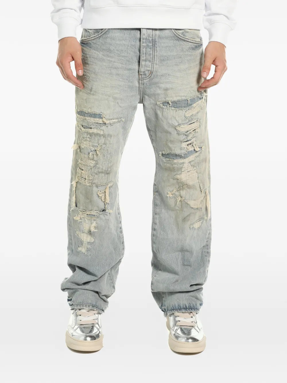 Purple Brand distressed-effect straight-leg jeans - Blu