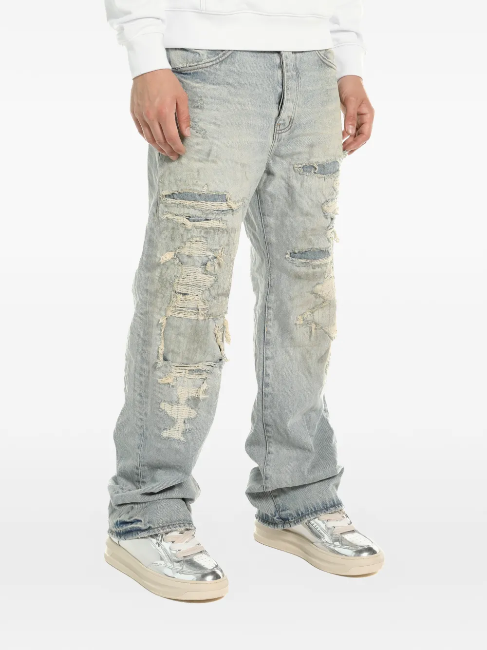 Purple Brand Gerafelde straight jeans Blauw