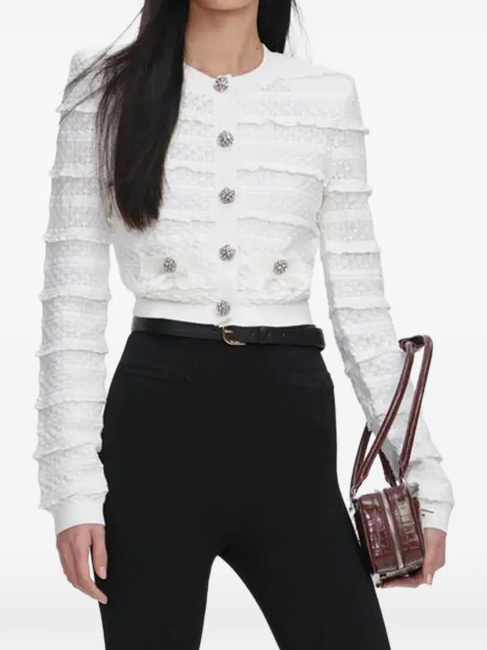 Self-Portrait pointelle-knit cardigan - Bianco