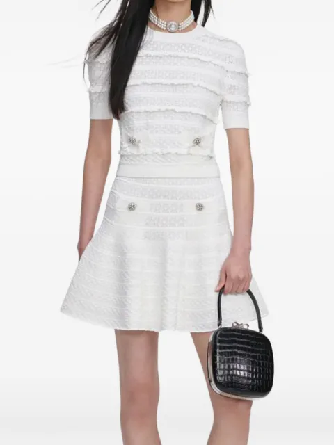 Self-Portrait jewel-button pointelle-knit top