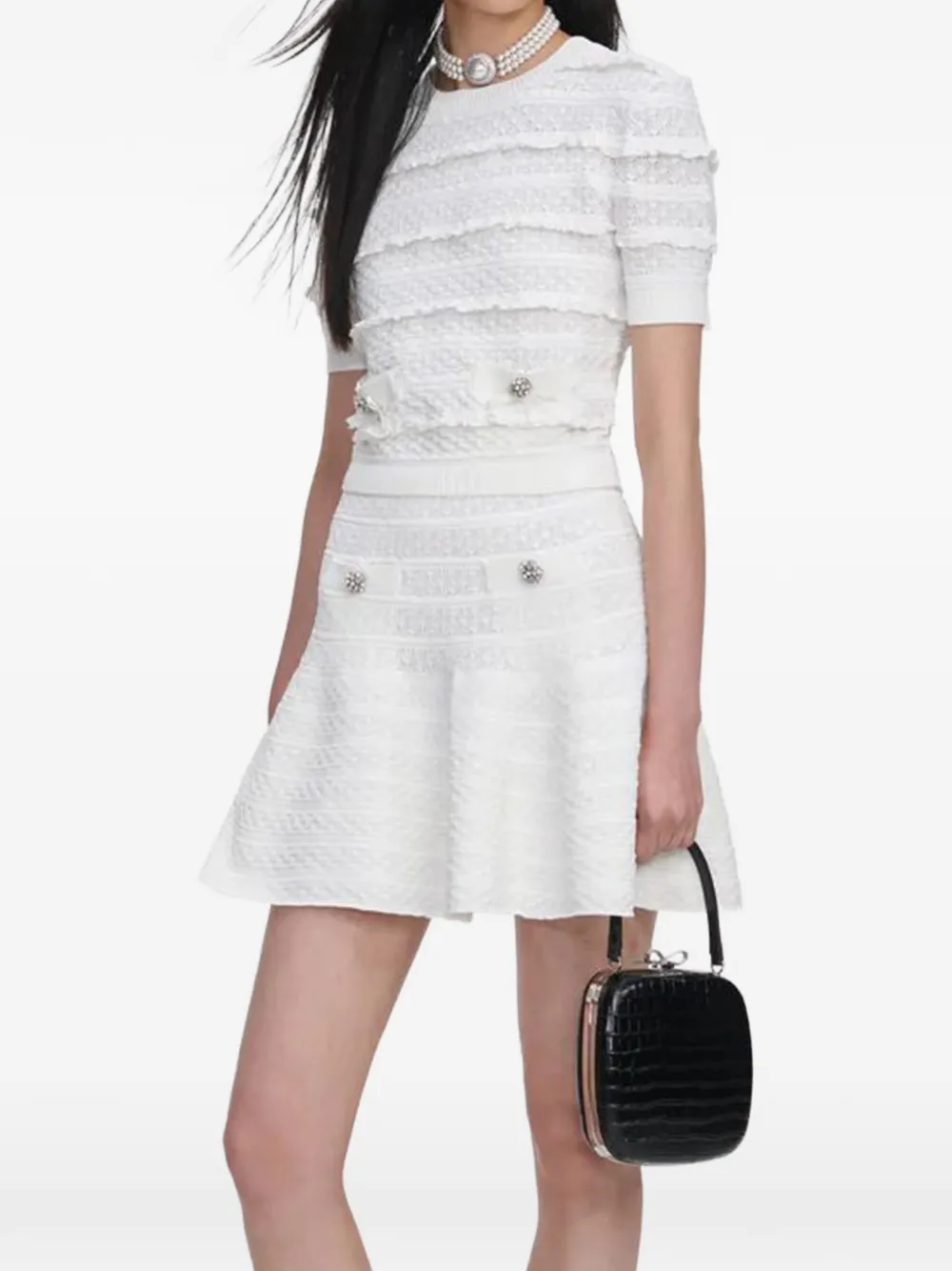  Self-portrait Ruffled Cropped Sweater - White 