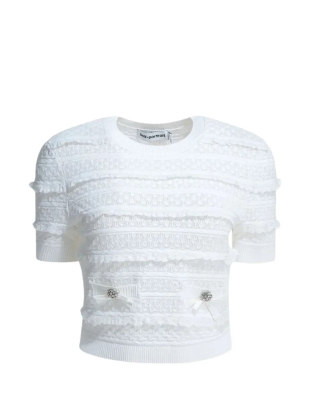 Self-Portrait jewel-button pointelle-knit top - Bianco