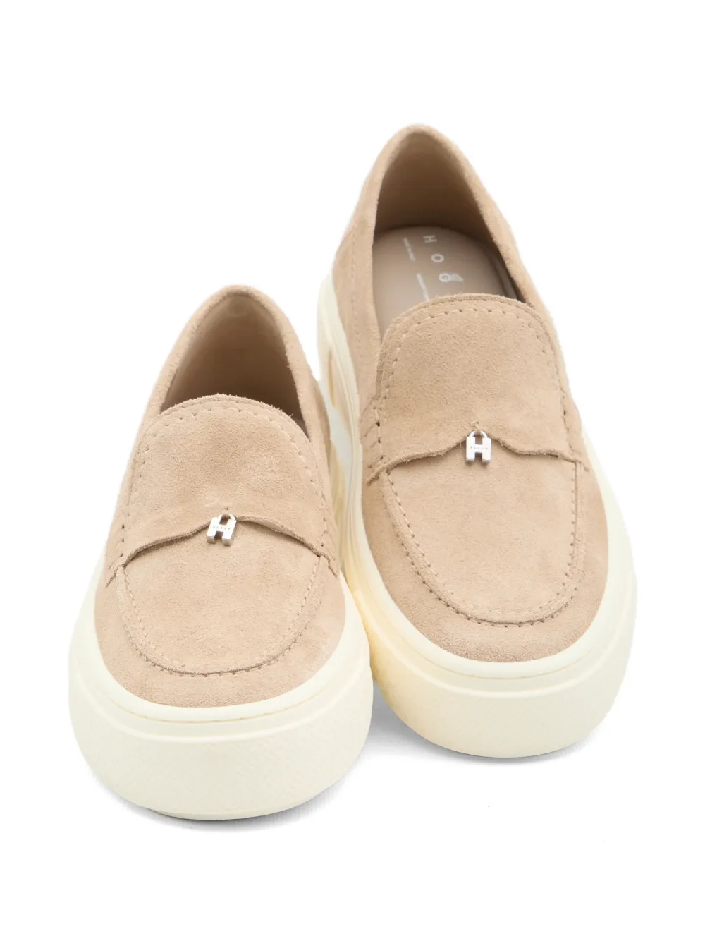 Hogan Crosswind suède loafers met bedel Beige