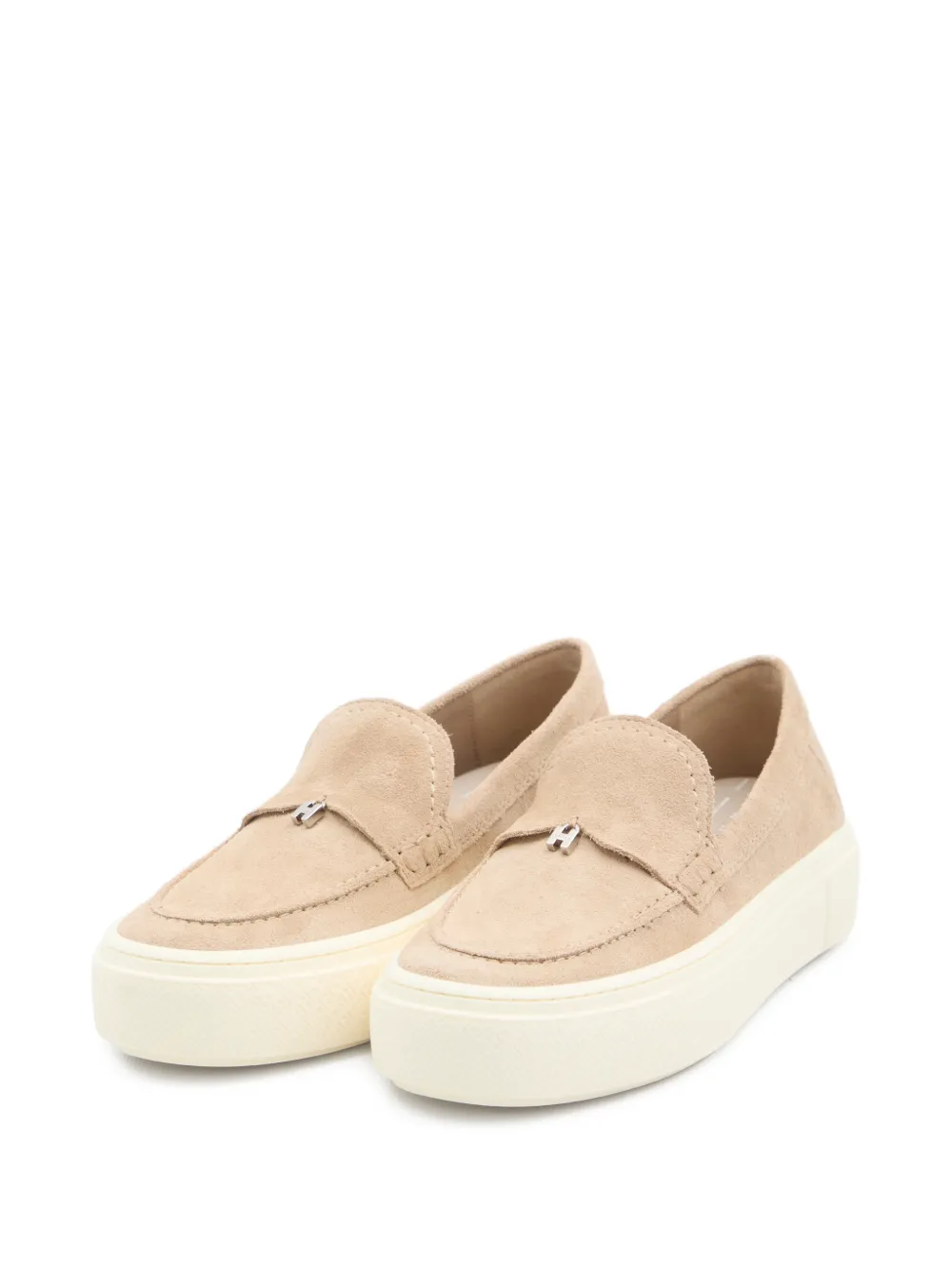 Hogan Crosswind suède loafers met bedel Beige