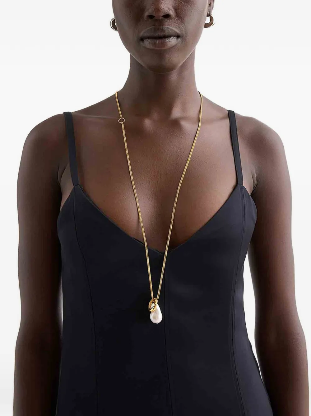  Jil Sander Irregular Shape Pearl Necklace - Gold 