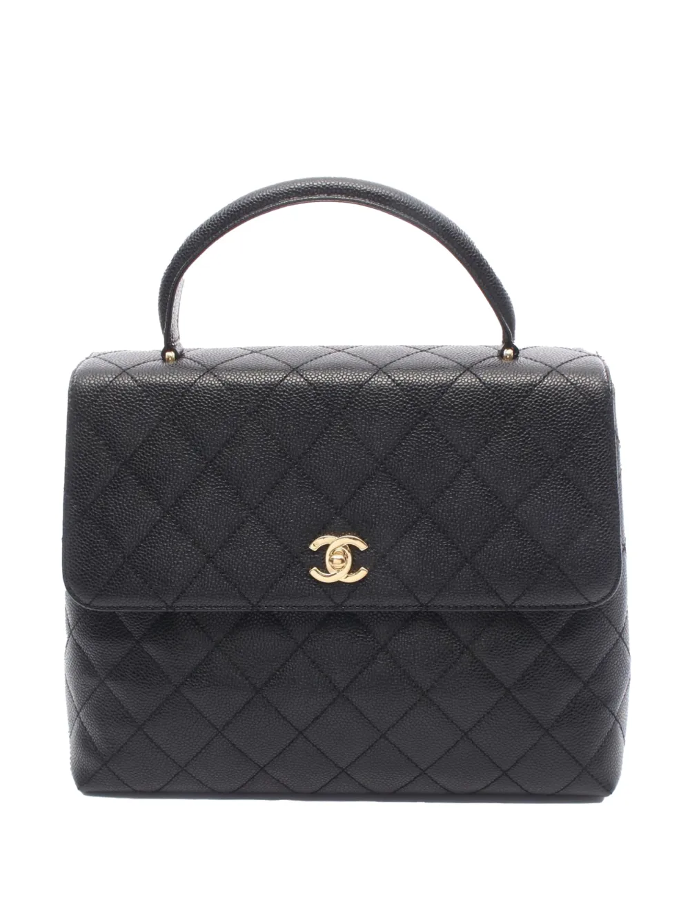 CHANEL Pre-Owned 2004-2005 CC Quilted Caviar Kelly Top Handle handbag - Nero