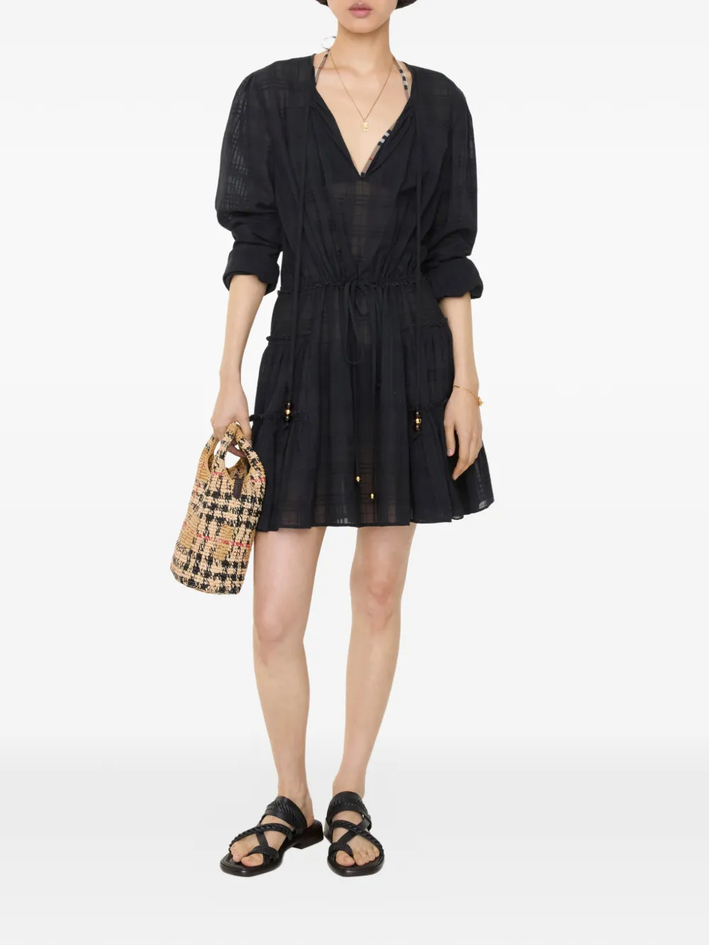 Burberry Geruite katoenen voile jurk Zwart