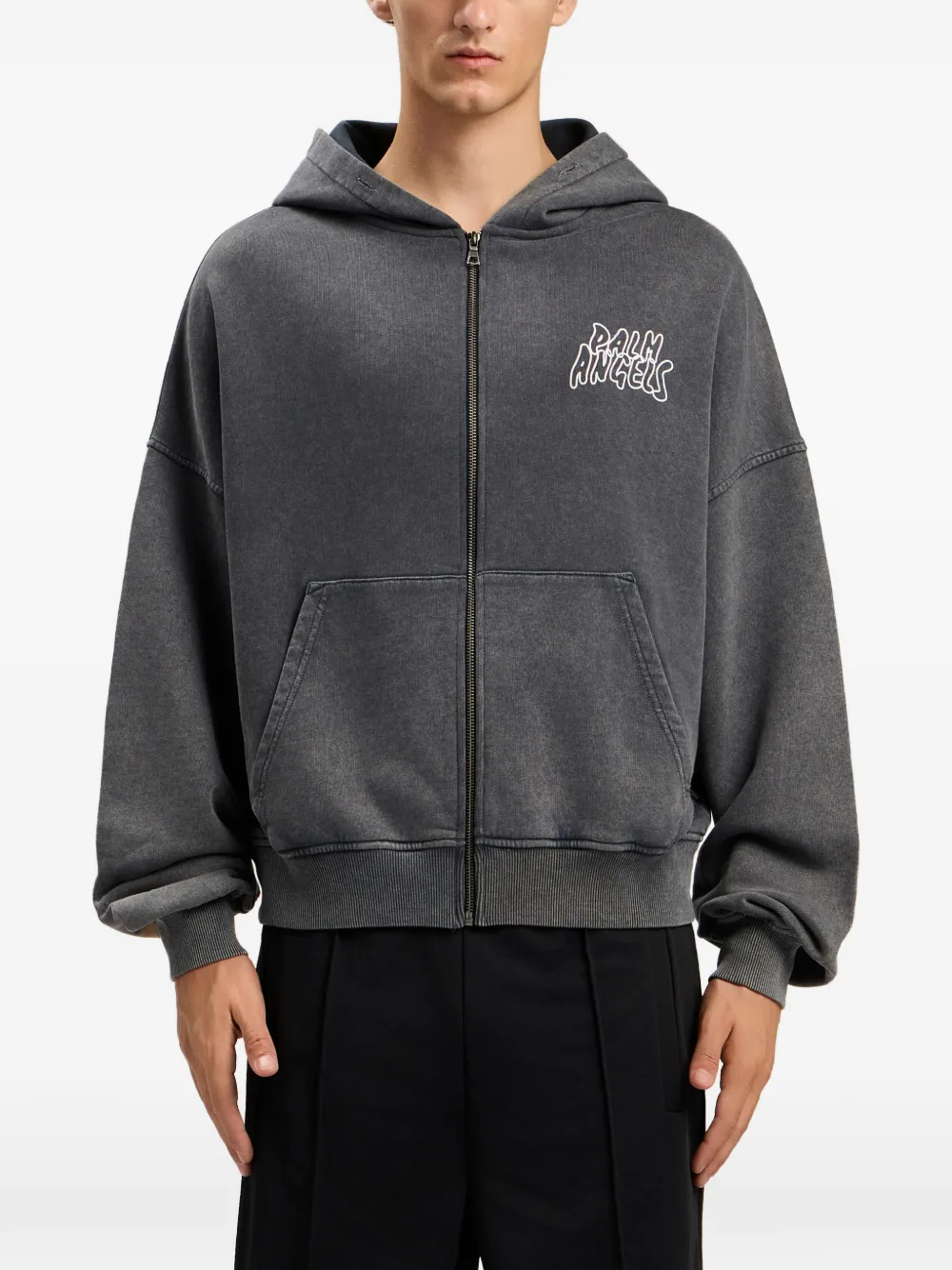 Palm Angels Hoodie met rits en grafische print Grijs