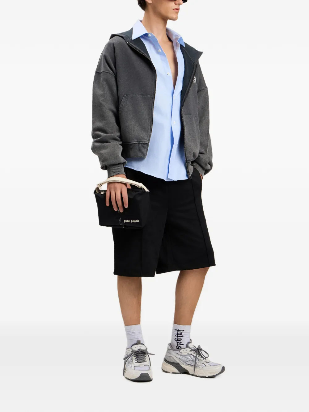 Palm Angels Hoodie met rits en grafische print Grijs