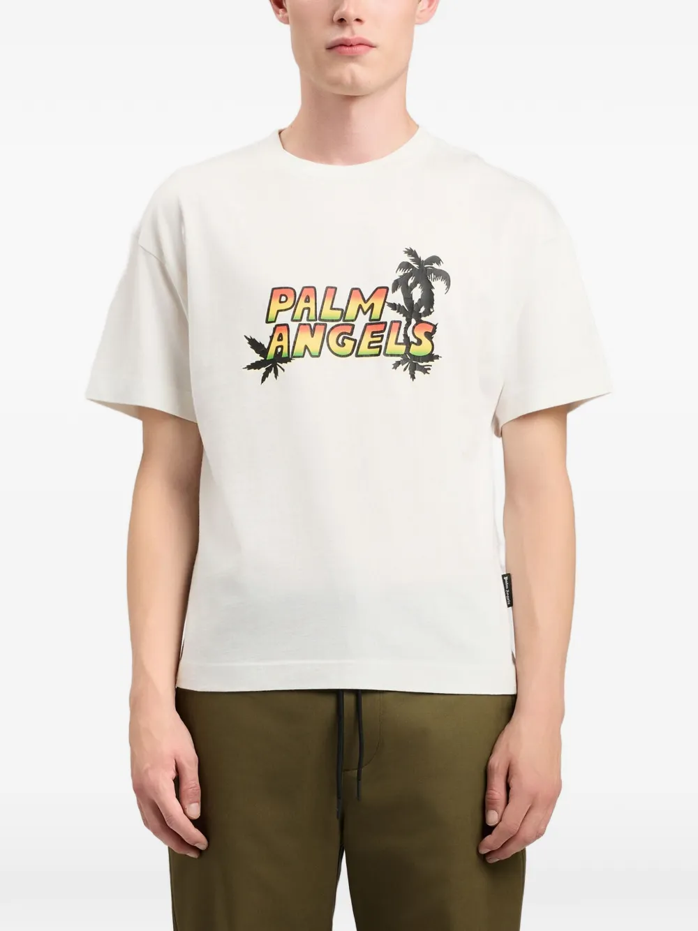  Palm Angels Logo-graphic T-shirt - Neutrals 
